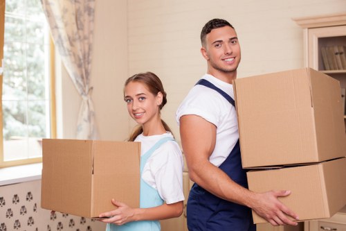 Packed moving boxes and furniture ready for removals in Vauxhall